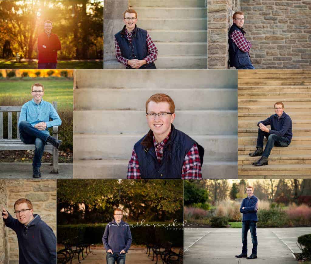 various senior boy poses from ault park senior session