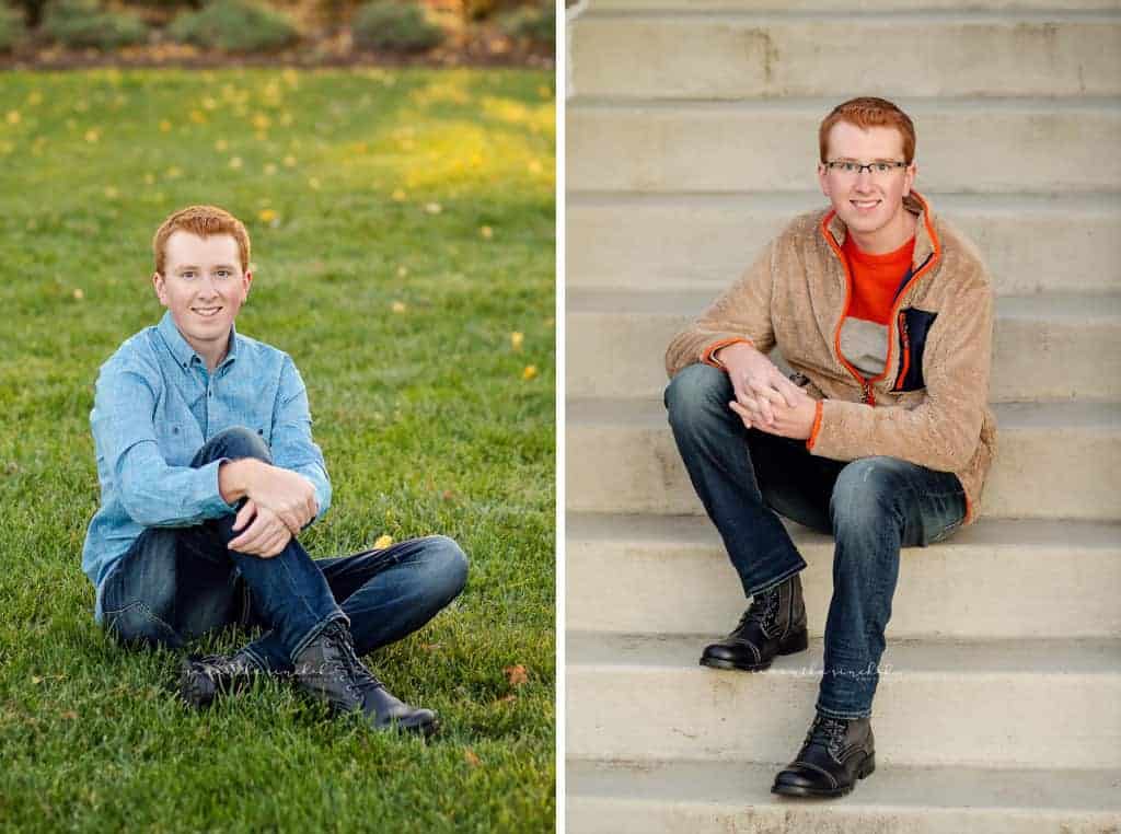various senior boy poses from ault park senior session