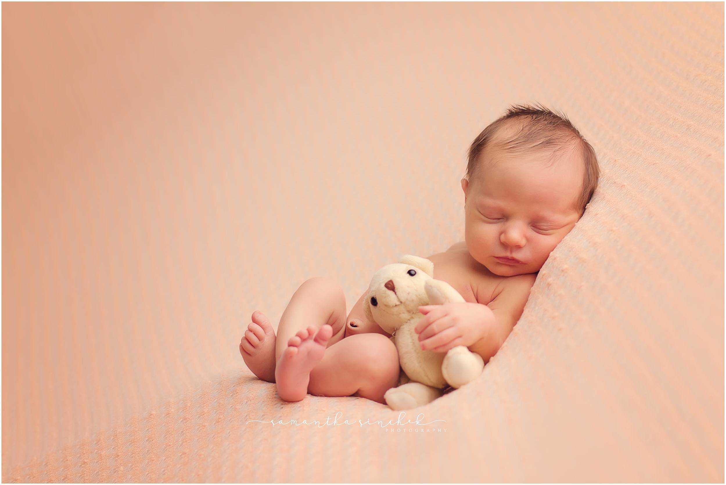 newborn photographer in cincinnati samantha sinchek baby sleeps with bear