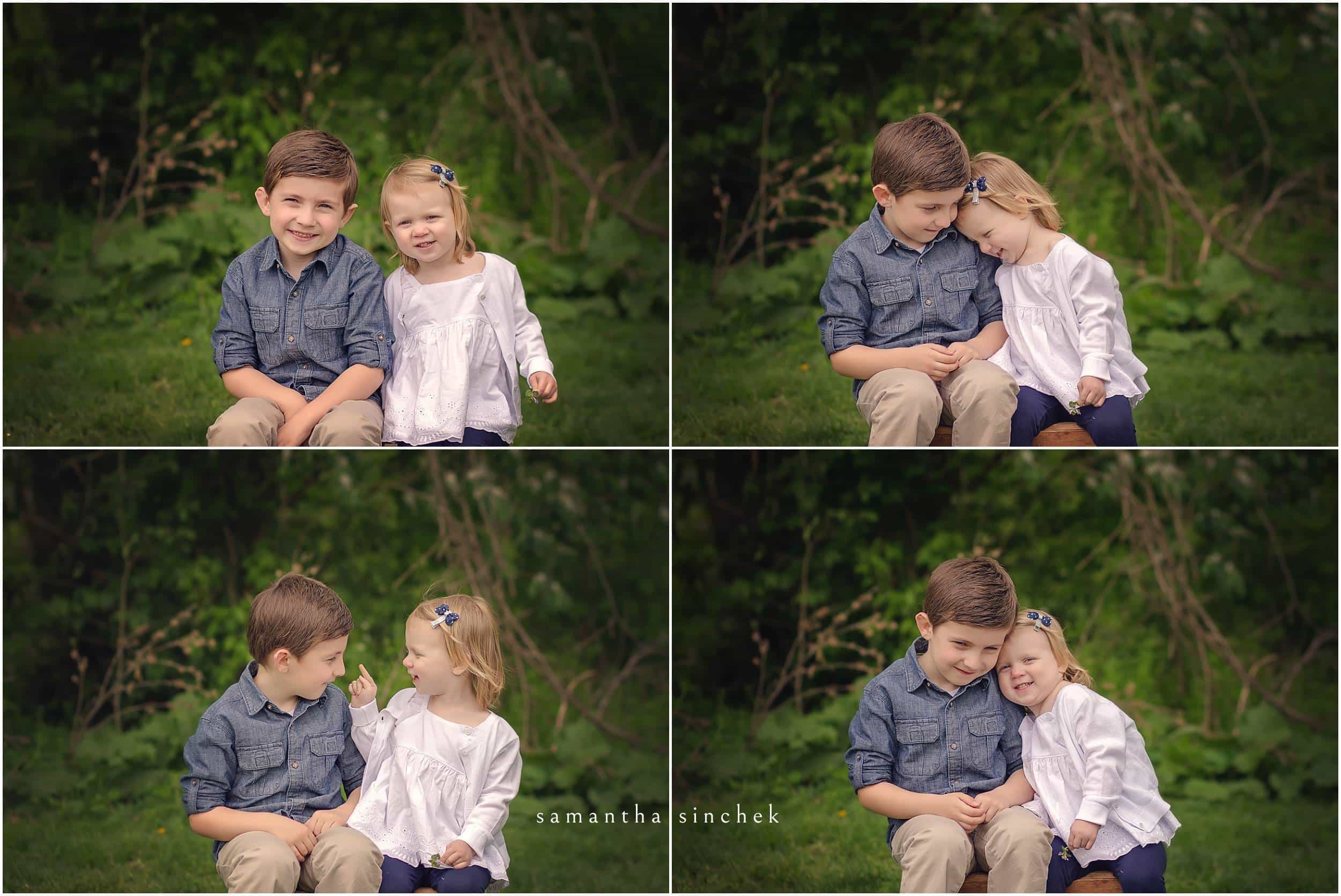 BROTHER AND SISTER POSE WITH CINCINNATI FAMILY PHOTOGRAPHER