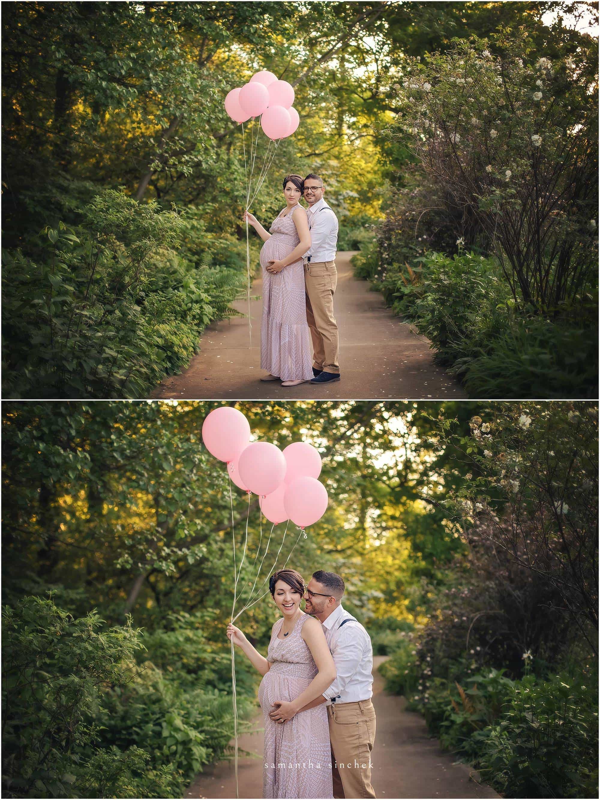 maternity session with balloons at ault park in Cincinnati ohio