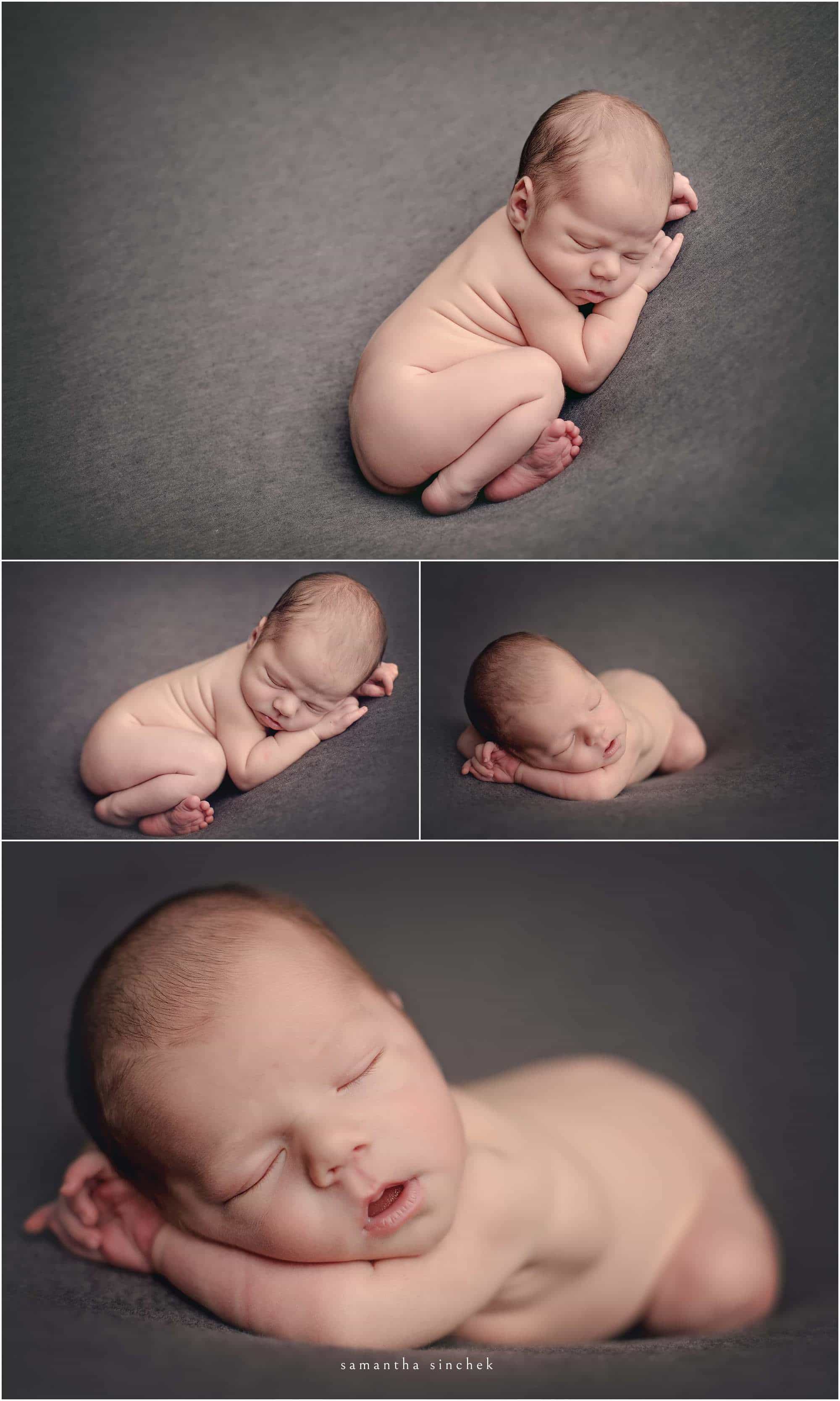 various poses with newborn at samantha sinchek photography studio in cincinnati ohio