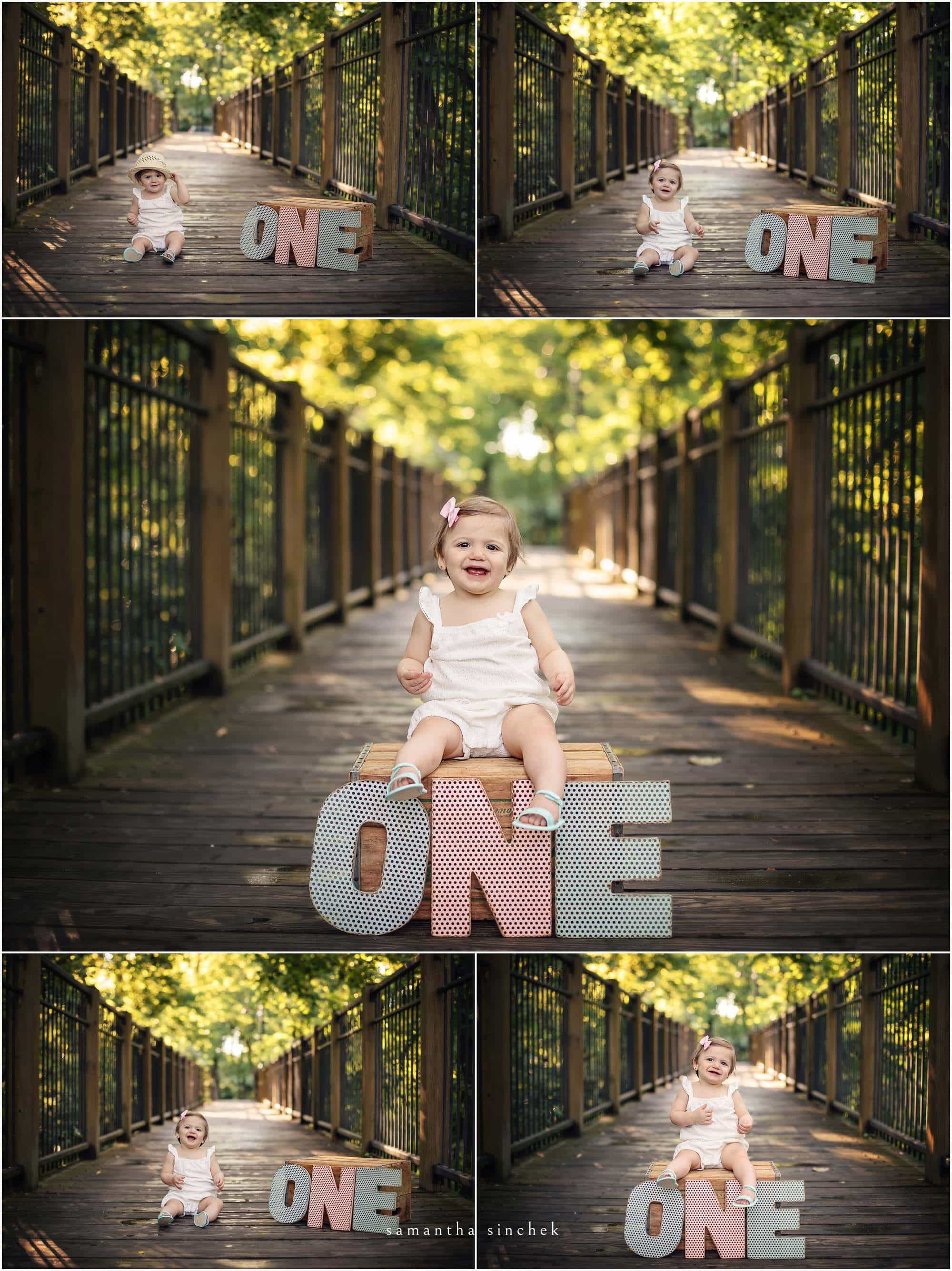 one year old girl cake smash at sharon woods with cincinnati photographer Samantha Sinchek