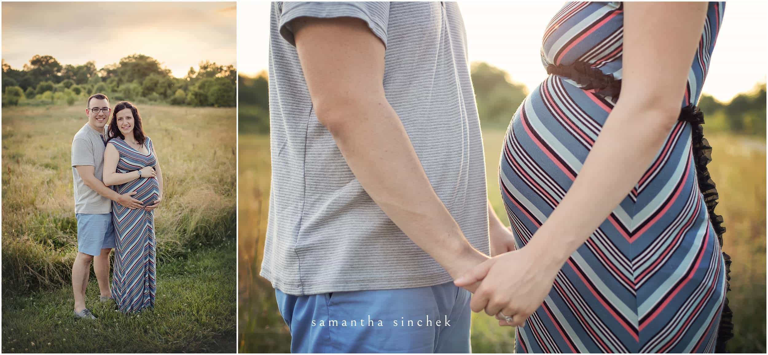 parents to be holding hands at glenwood gardens cincinnati with samantha sinchek