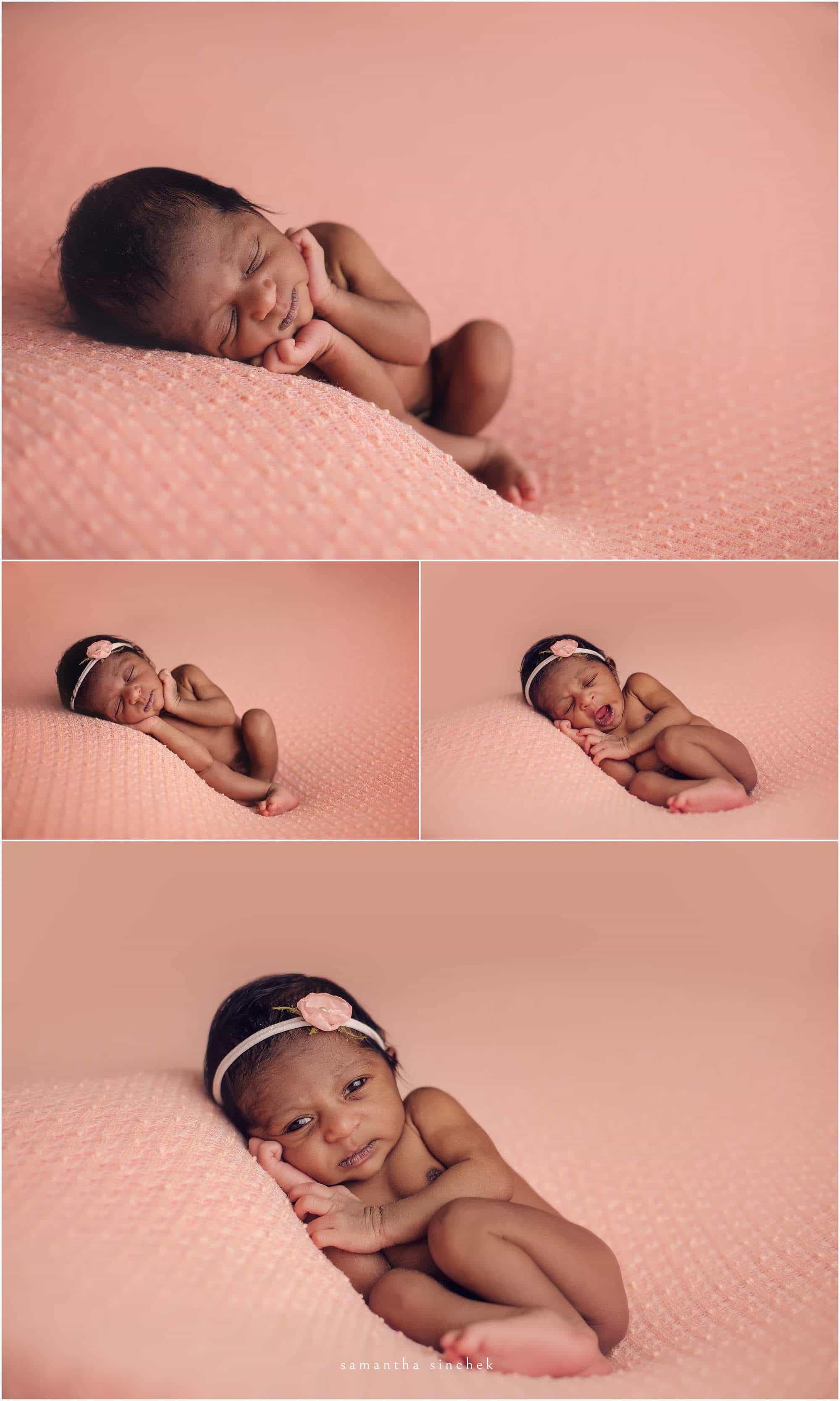 collage of newborn girl pictures around Cincinnati Ohio with Samantha Sinchek Photography