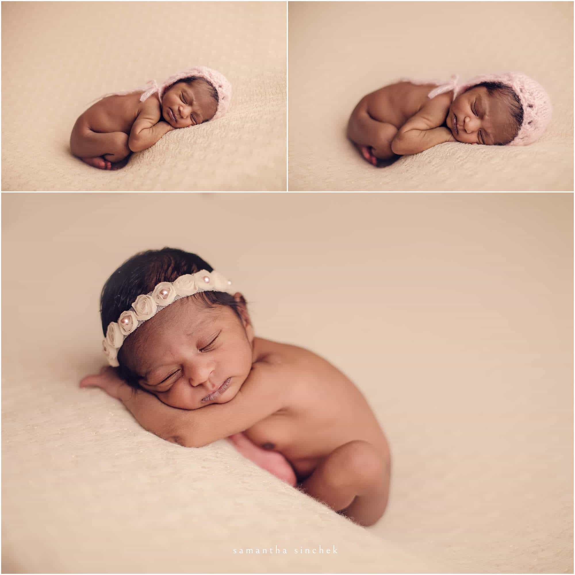 newborn girl smiles at camera at samantha sinchek photography of cincinnati ohio