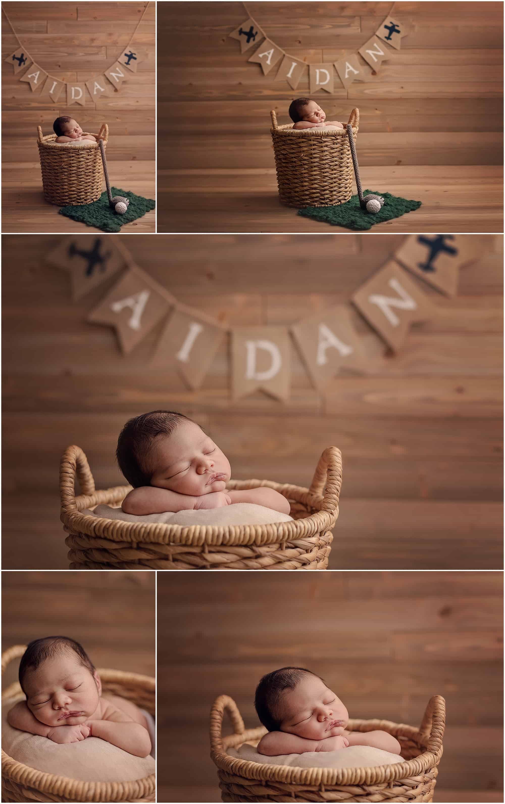 golf newborn setup with sinchek photography of Cincinnati, top newborn photographer