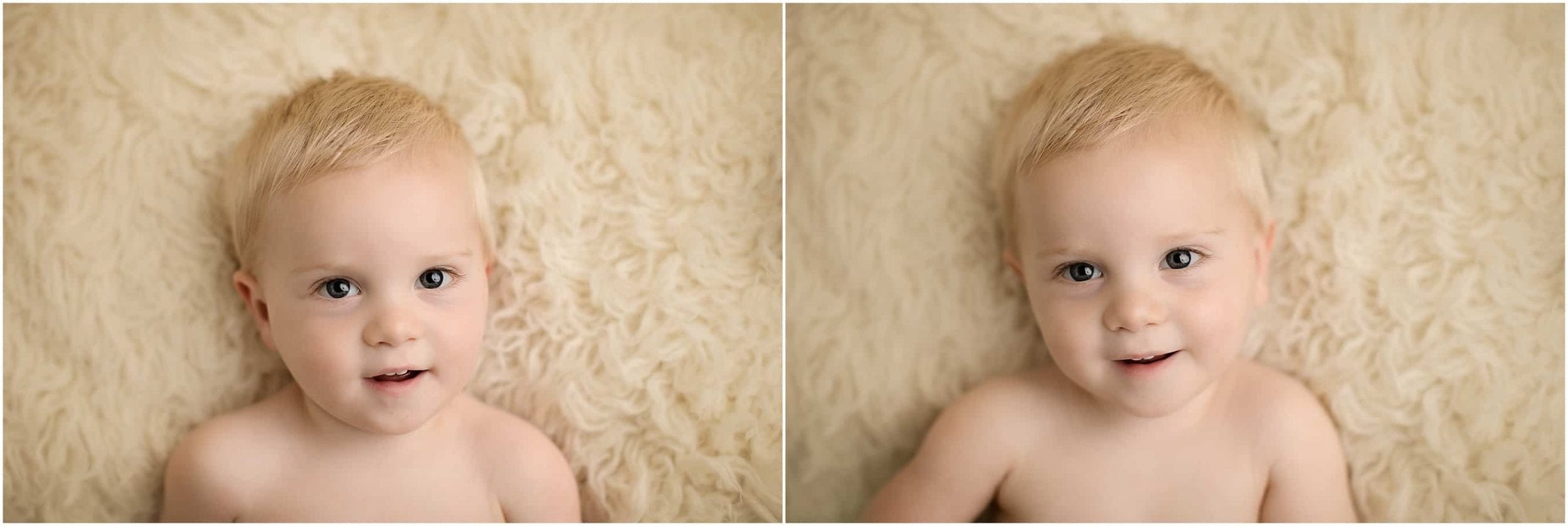 newborn looks at camera at pictures with cincinnati newborn photographer sinchek