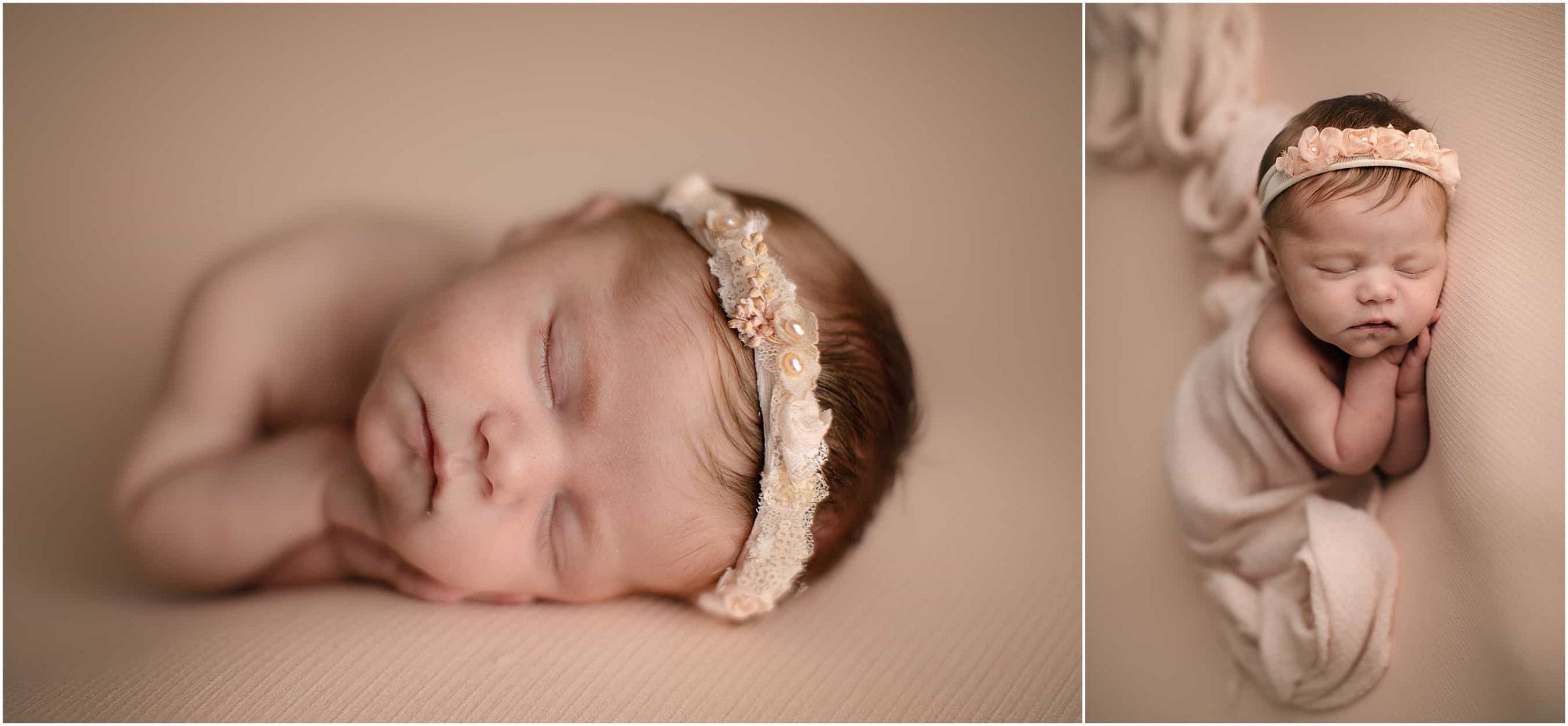 newborn girl sleeping wearing headband at Cincinnati Ohio newborn photographer sinchek