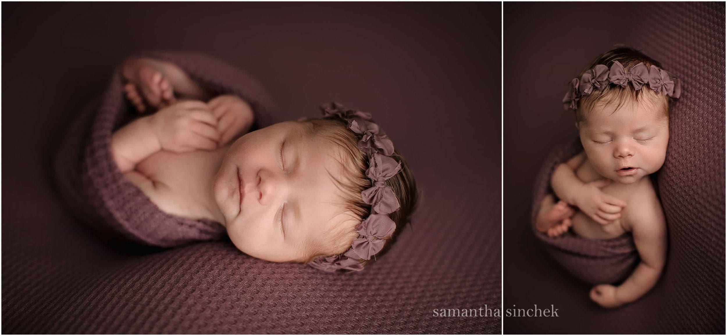 newborn girl sleeping wearing headband at Cincinnati Ohio newborn photographer sinchek