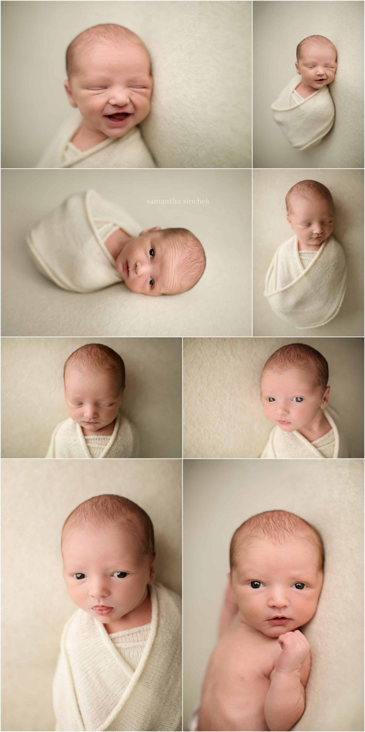 multiple poses of awake baby at Samantha sinchek photography in cincinnati