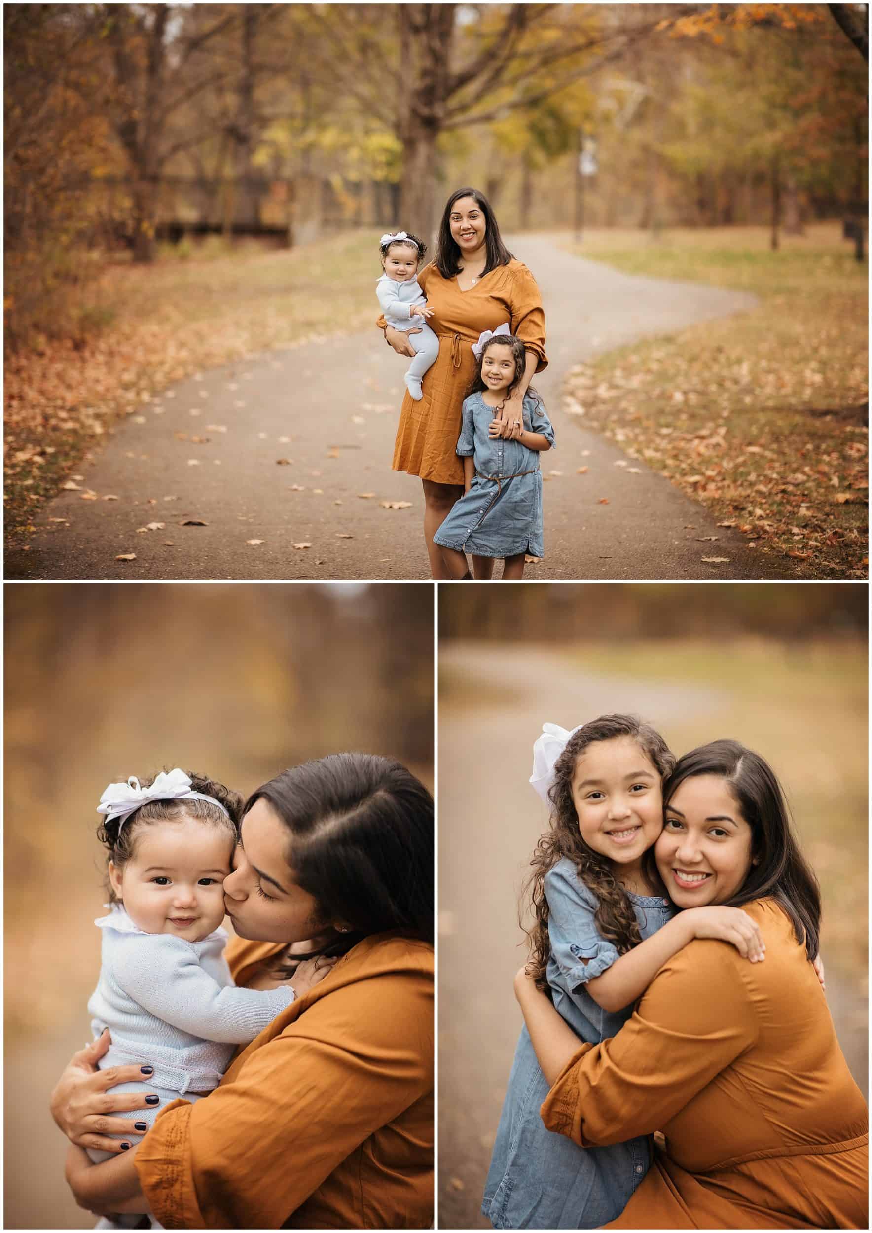 family poses at cincinnati park Sharon woods in the fall