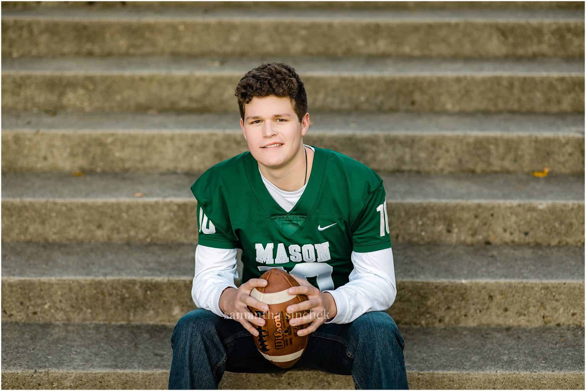 mason high school ohio football player senior pictures at ault park with Samantha Sinchek Photography