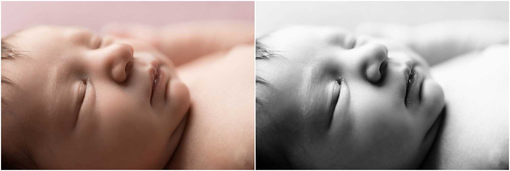 Cincinnati newborn posed on pink background wearing pink headband with newborn photographer in Cincinnati Ohio