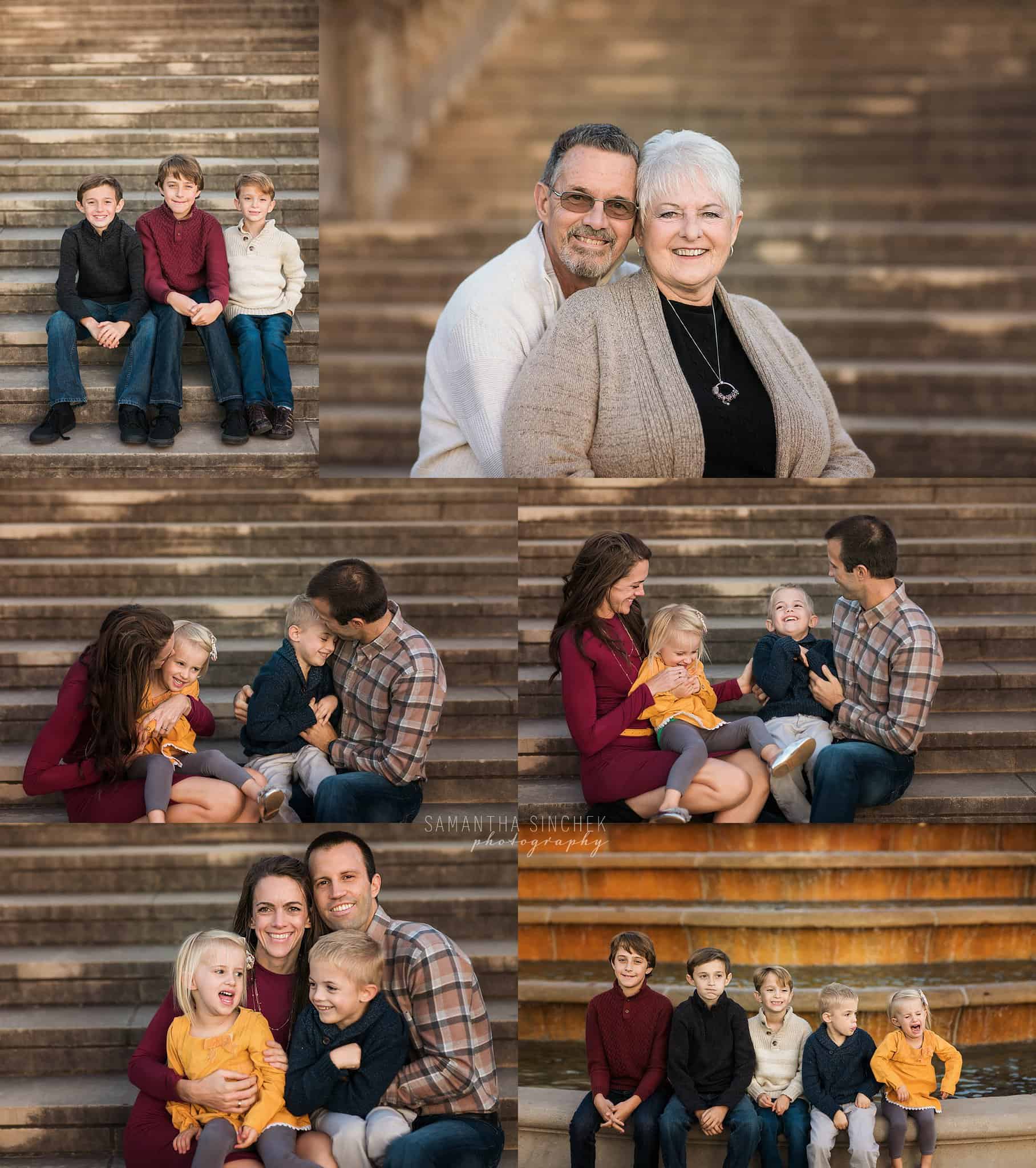 extended family session with Samantha Sinchek cincinnati photographer on stairs at Ault park