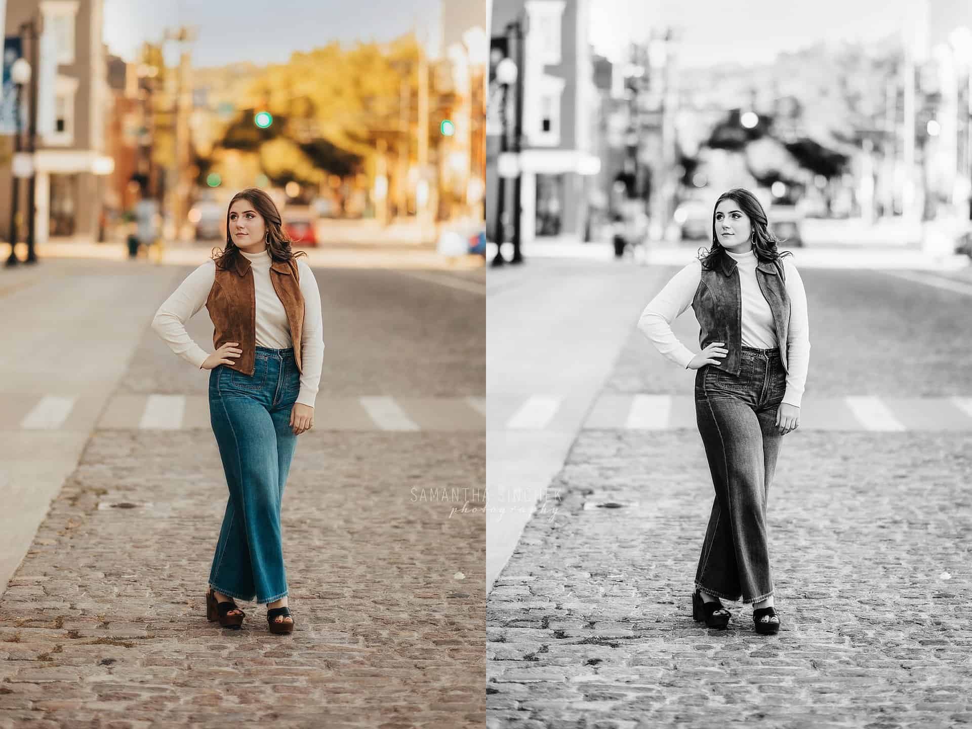 east central high school senior poses in downtown cincinnati with Samantha Sinchek Photography